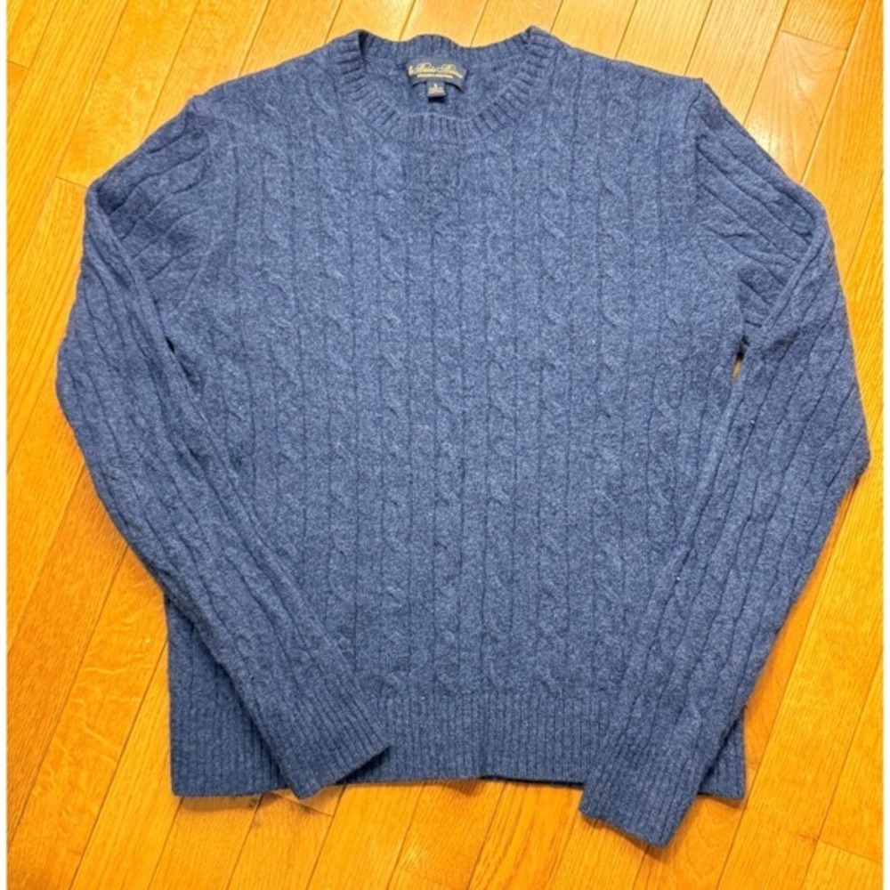 Brooks‎ Brothers Mens Blue 100% English Lambswool Cable Knit Sweater Size S